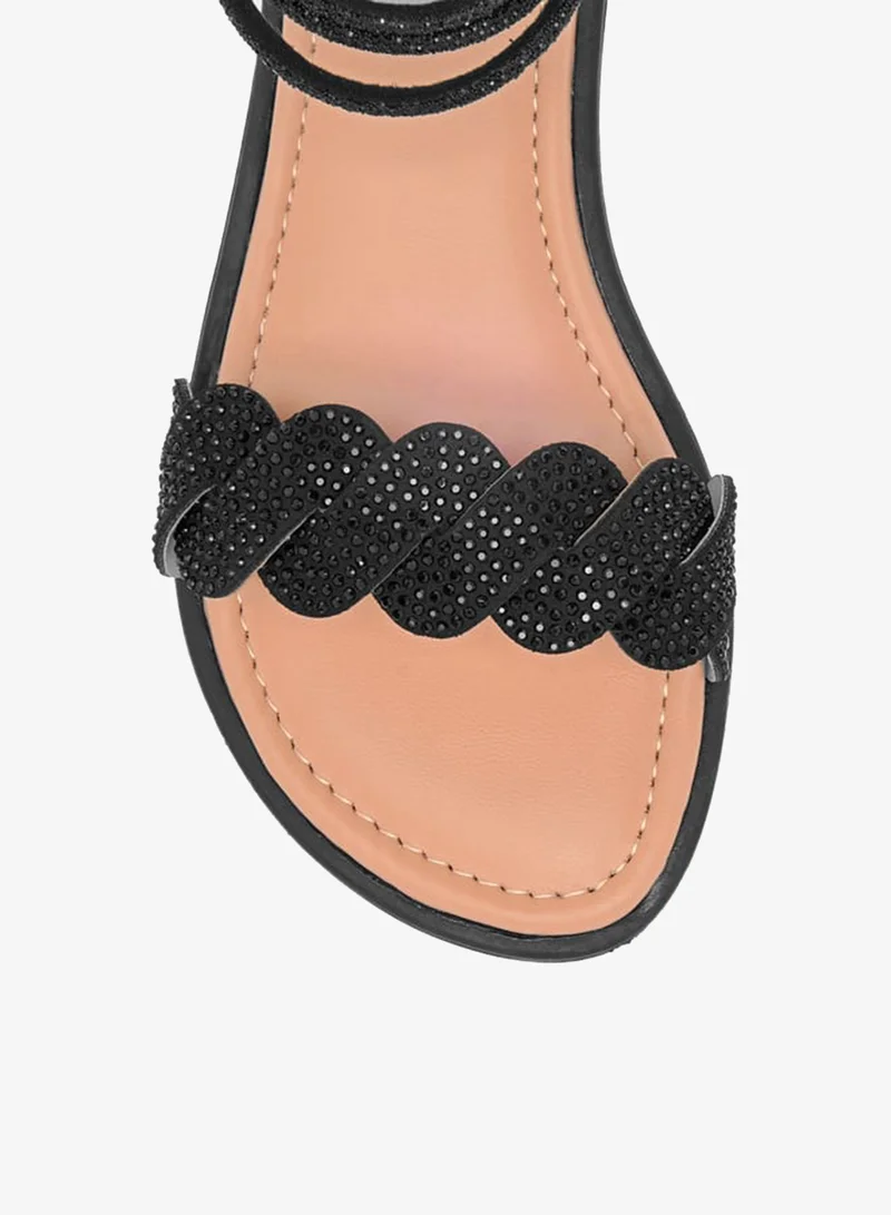 Little Missy BLACK Girls Studded Ankle Strap Sandals with Zip Closure Ramadan Collection for Women | Best Price UAE
