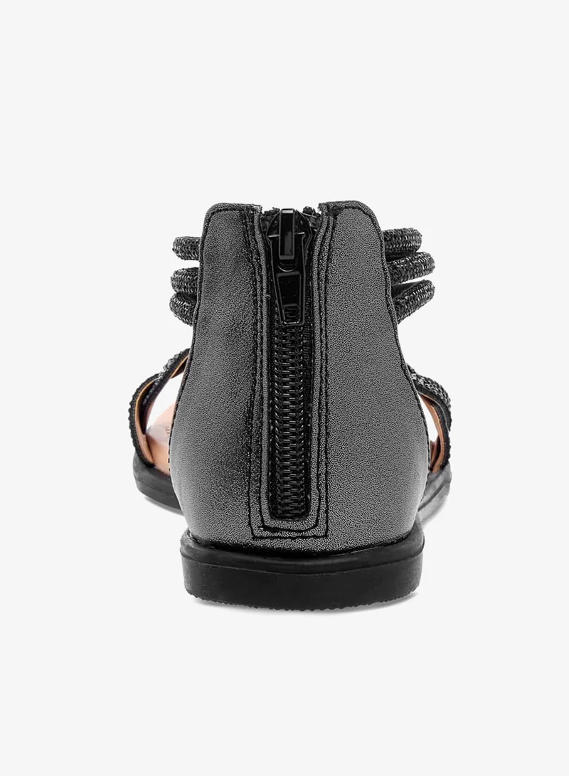 Little Missy BLACK Girls Studded Ankle Strap Sandals with Zip Closure Ramadan Collection for Women | Best Price UAE