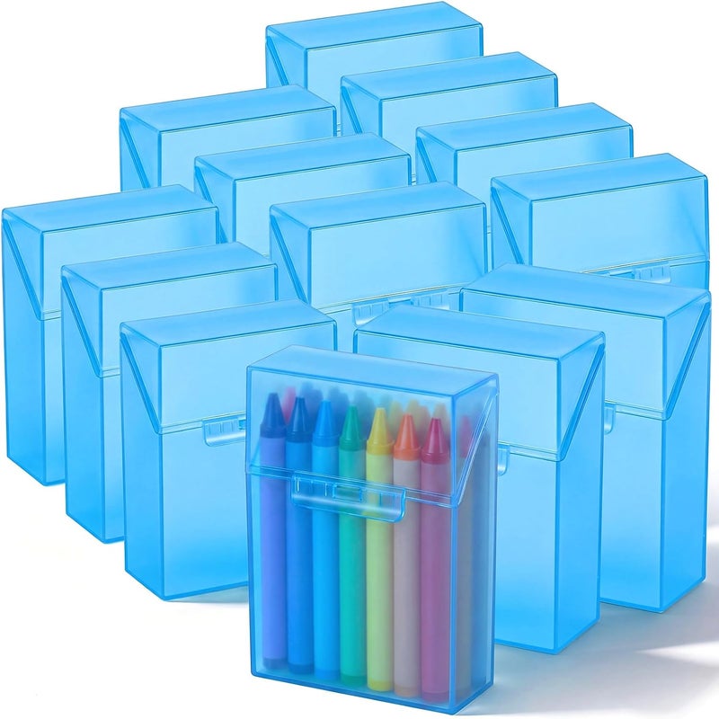Clabby 12 Pcs Plastic Crayon Organizer Case for 24 Count Crayons Kids Art Supply Storage Box with Lid, Portable Holder for Classroom Home Travel, Fits Standard 24-Pack Crayon (Blue) - Image 1