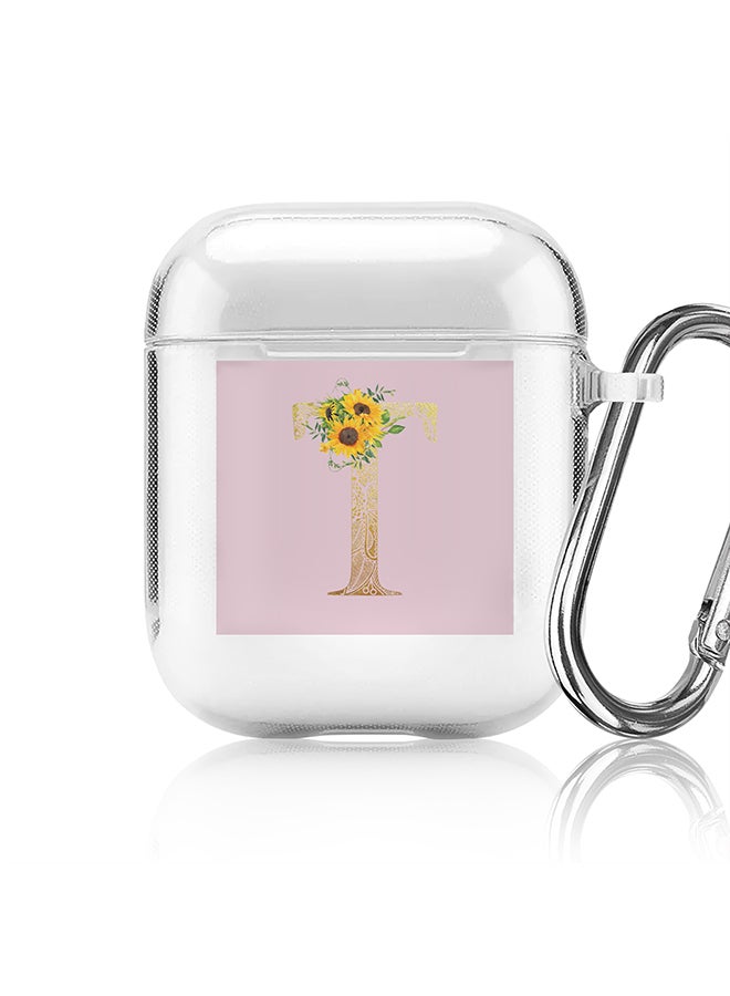 Stylizedd Classic Clear printed Case for Apple Airpods 2 / 1 Soft TPU Gel Thin Transparent Flexible Cover - Custom Monogram Initial Letter Mandala Floral Pattern Alphabet - T (Pink ) - Image 1