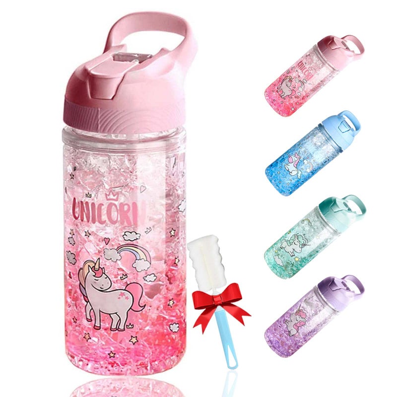 OOTD Unicorn Water Bottle for Girls Cute Girls Bottles for School Unicorn Water Bottle with Straw and Safety lock 400ML135oz Kids WaterBottles for Schools Kids Girlss Pink