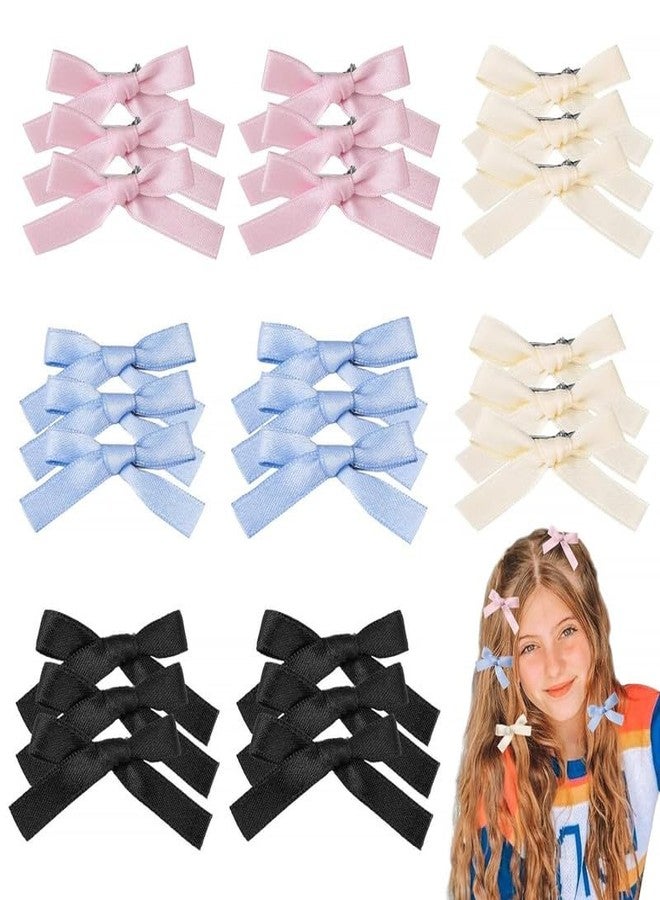 FAMEZA 6 PCS Bow Hair Clips, Mini Bowknot, Satin Hair Clips for Girls, Hair Ribbon Alligator Clips, Cute Bow Hair Barrettes for Kids, Valentines Birthday|6 COLOR SET - Image 1