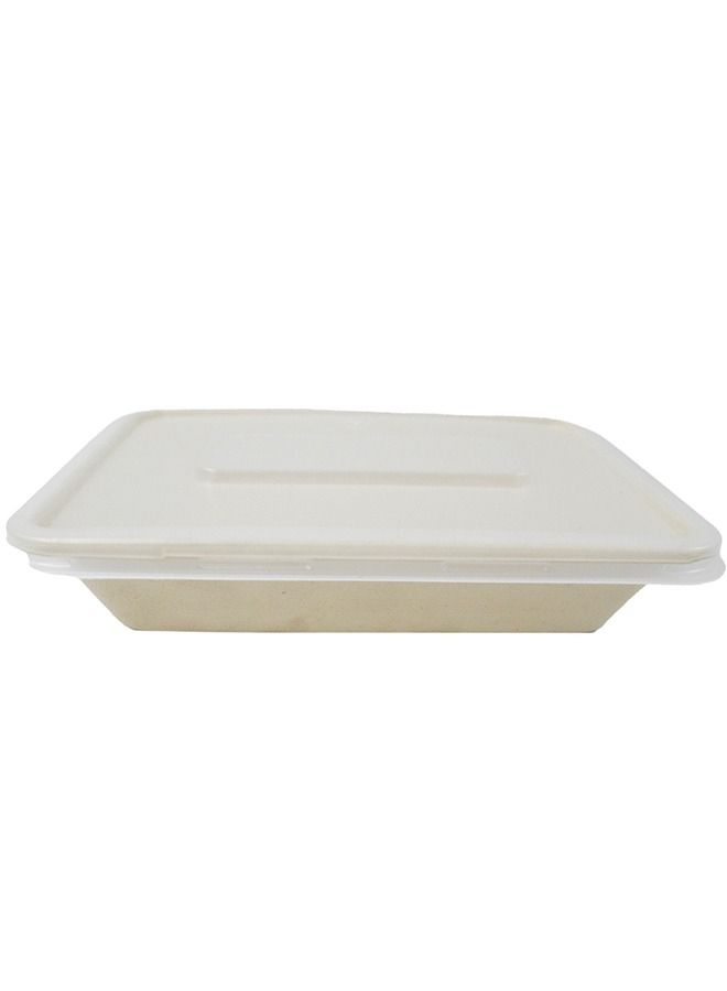 SNH Packing Bagasse Rectangle Container 500ml With Bagasse Lid 12 Pieces  - Image 1