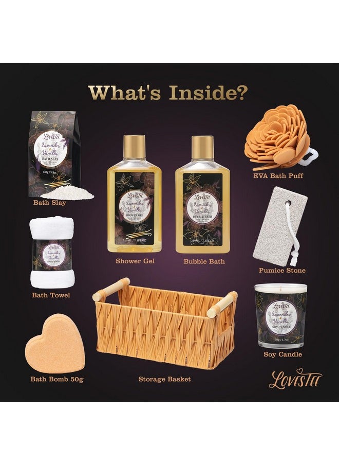 Lovestee Valentines Day Spa Gift Baskets For Women, Spa Gifts For Women, lavender & vanilla Bath And Body Set, Includes Shower Gel, Bath Towel, Pumice Stone, Bubble Bath And More, Gifts For Women, Gift For Mom  - Image 2