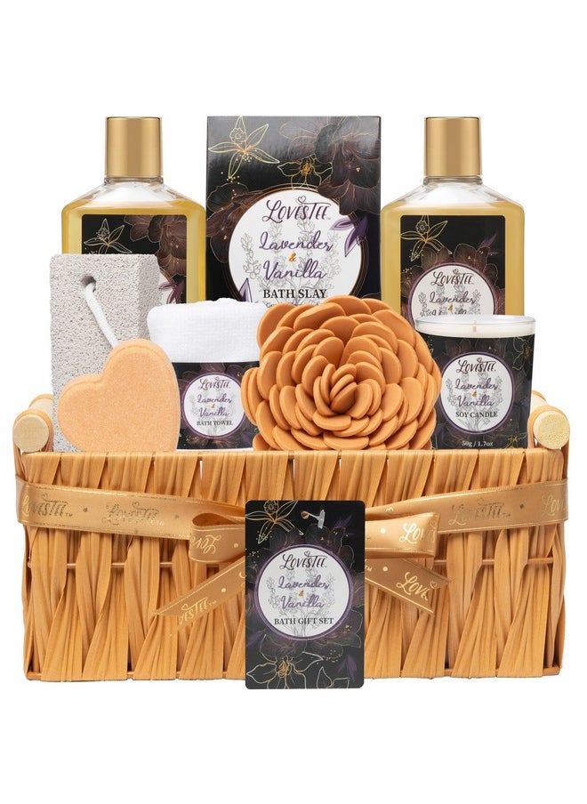 Lovestee Valentines Day Spa Gift Baskets For Women, Spa Gifts For Women, lavender & vanilla Bath And Body Set, Includes Shower Gel, Bath Towel, Pumice Stone, Bubble Bath And More, Gifts For Women, Gift For Mom  - Image 1