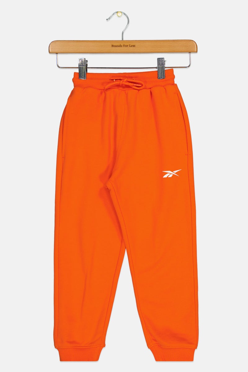 Reebok سروال رياضي للفتيات الصغيرات بشعار العلامة التجارية، برتقالي زاهي - Image 3