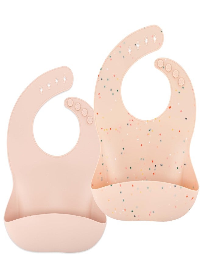 AVA + OLIVER Waterproof Silicone Bib Set with Adjustable Neck Closure - Durable Silicone Bibs for Babies - Set of 2 (Guava Confetti) - Image 1