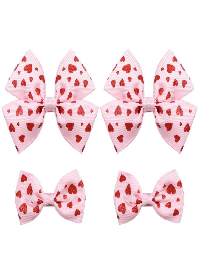 Miroksh Valentines Pink Hair Bows Gift for Girls Women 4Pcs Cute Handmade Glittery Red Love Heart Ribbon Alligator Clips, Her Wedding Birthday Party Dress Decoration Accessories - Image 1
