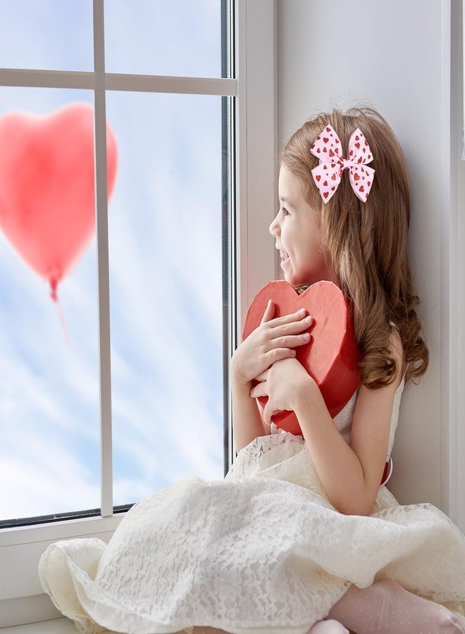 Miroksh Valentines Pink Hair Bows Gift for Girls Women 4Pcs Cute Handmade Glittery Red Love Heart Ribbon Alligator Clips, Her Wedding Birthday Party Dress Decoration Accessories - Image 5