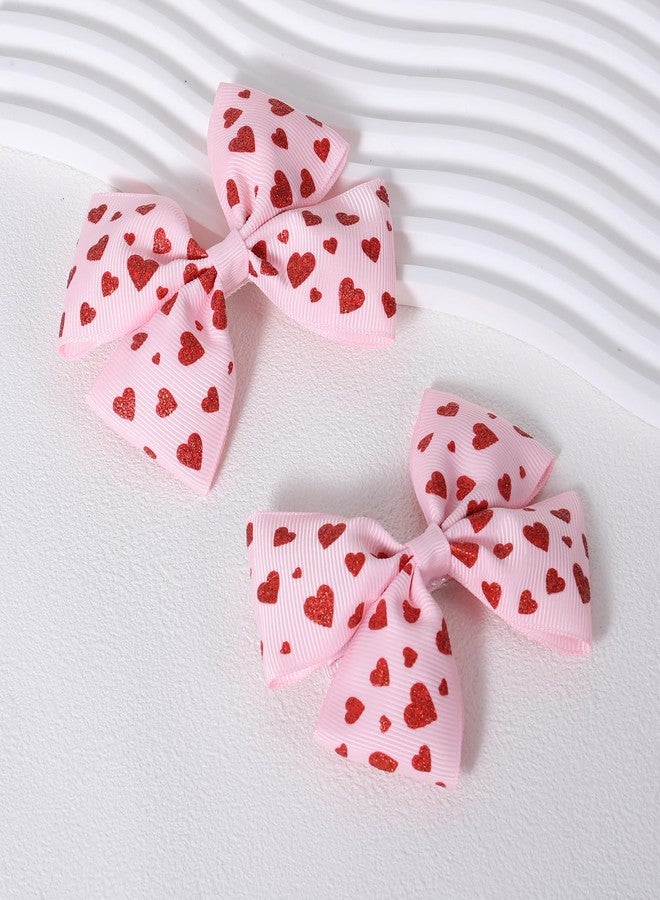 Miroksh Valentines Pink Hair Bows Gift for Girls Women 4Pcs Cute Handmade Glittery Red Love Heart Ribbon Alligator Clips, Her Wedding Birthday Party Dress Decoration Accessories - Image 4