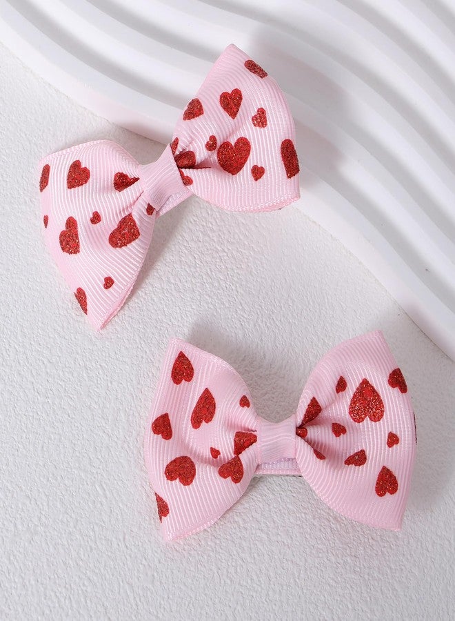 Miroksh Valentines Pink Hair Bows Gift for Girls Women 4Pcs Cute Handmade Glittery Red Love Heart Ribbon Alligator Clips, Her Wedding Birthday Party Dress Decoration Accessories - Image 3