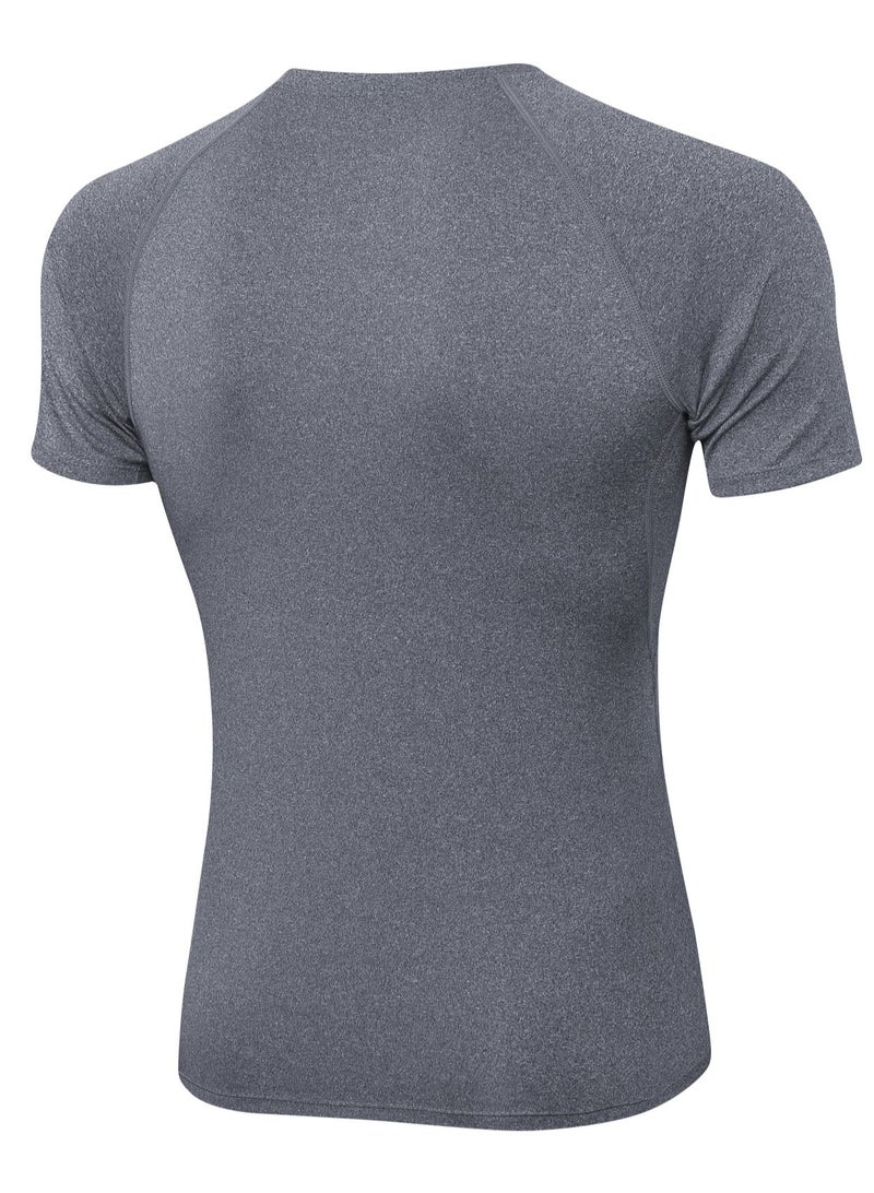 Loquat Men Quick Dry Breathable Elastic T-Shirt Grey - Image 2