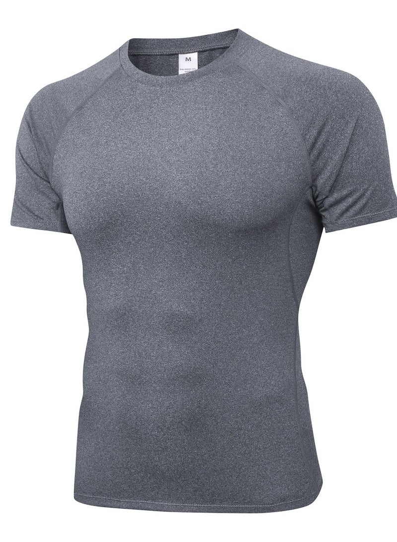 Loquat Men Quick Dry Breathable Elastic T-Shirt Grey - Image 1