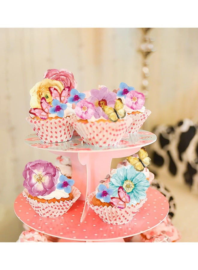 104 PCS Flowers & Butterfly Cake Topper Cupcake Toppers Wafer Paper Wedding Themed Party Birthday Party Decoration Supplies - Image 4