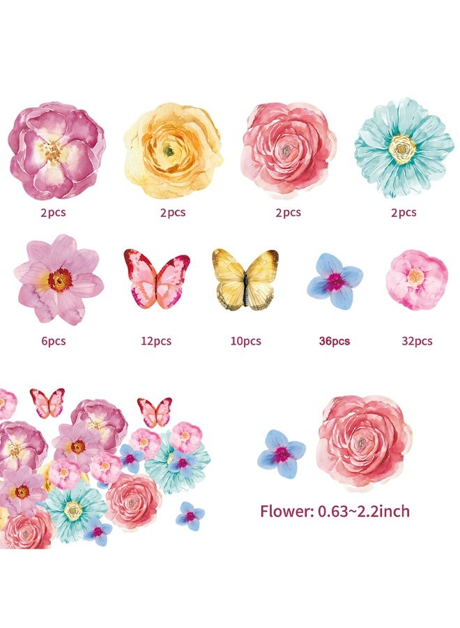 104 PCS Flowers & Butterfly Cake Topper Cupcake Toppers Wafer Paper Wedding Themed Party Birthday Party Decoration Supplies - Image 2
