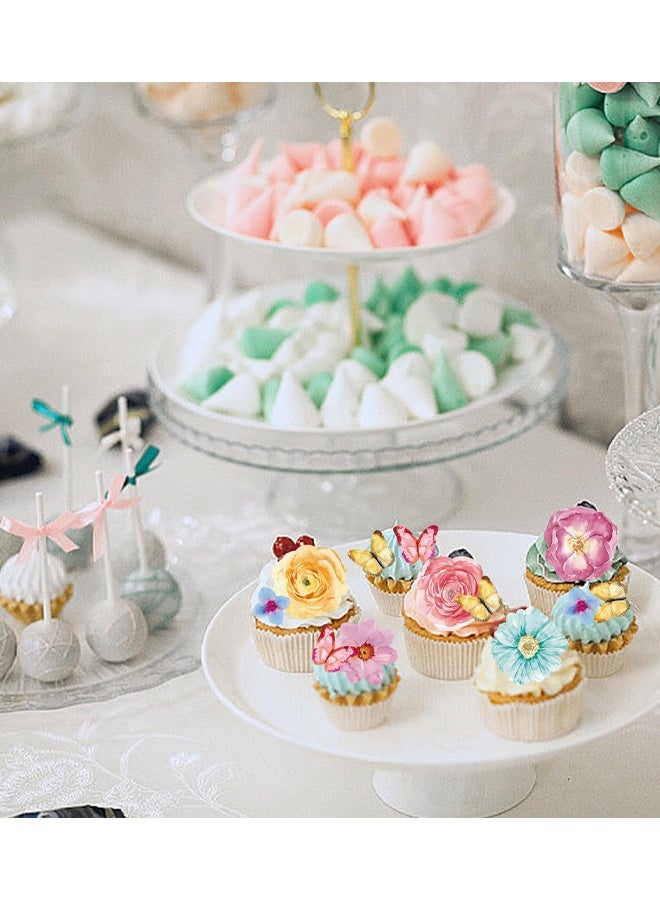 104 PCS Flowers & Butterfly Cake Topper Cupcake Toppers Wafer Paper Wedding Themed Party Birthday Party Decoration Supplies - Image 5
