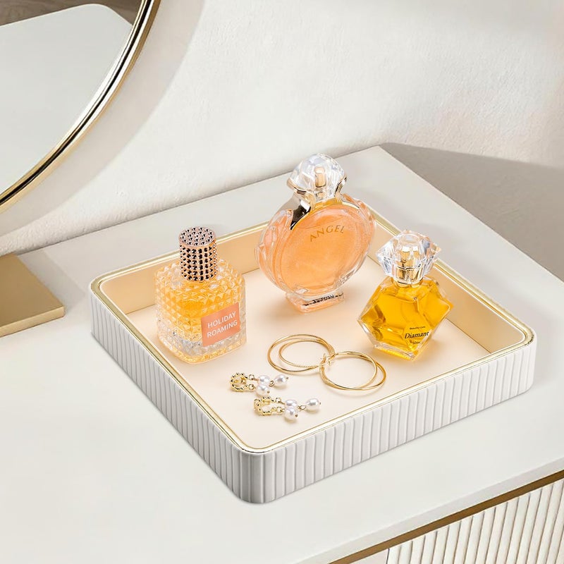 GORESE Square Nightstand Tray Perfume Organizer, Leather Decorative Tray, Purse Bowl Catch All Trays for Trinket Keys, Valet Jewelry Trays for Vanity, Gift for Women & Men, Cream White(9.3'' Ã— 9.3'') - Image 4
