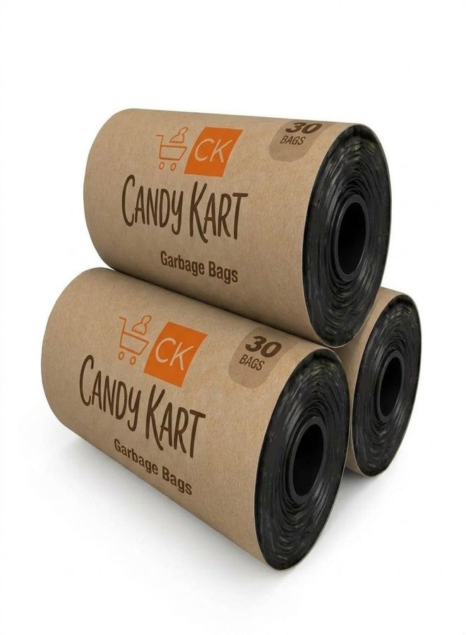 CANDY KART أكياس قمامة متوسطة الحجم من كاندي كارت، مقاس 19 × 21 بوصة | 90 كيسًا (30 كيسًا × 3 لفات) | أكياس قمامة سوداء | أكياس قمامة متينة مانعة للتسرب (عبوة من 3) 3 قطع - Image 1