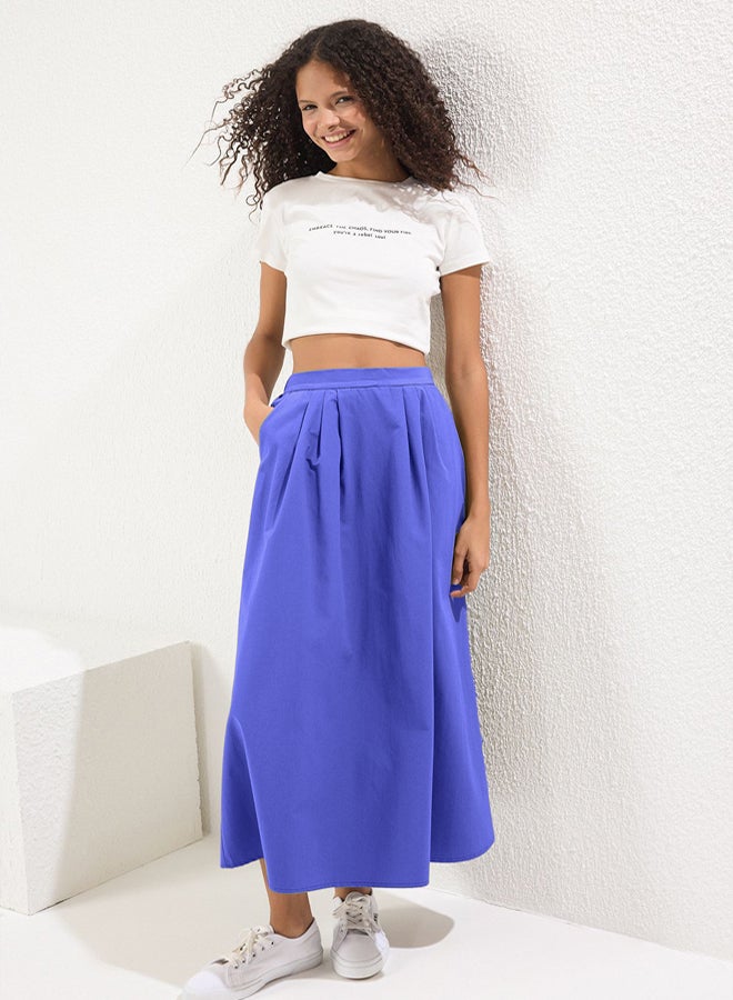trendyol Blue Pleated Detailed Maxi Length Woven Skirt  - Image 2