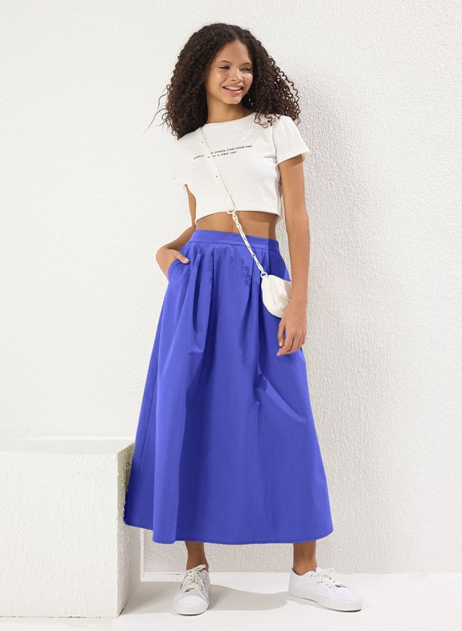 trendyol Blue Pleated Detailed Maxi Length Woven Skirt  - Image 1
