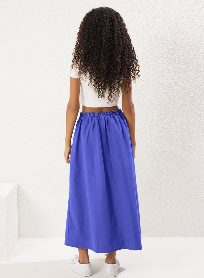 trendyol Blue Pleated Detailed Maxi Length Woven Skirt  - Image 4