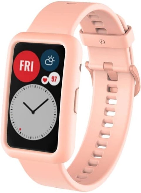 Next Store Silicone Watch Band Compatible with Huawei Watch Fit + Screen Protector Case, Sport Wristband for Men Women, Adjustable Breathable