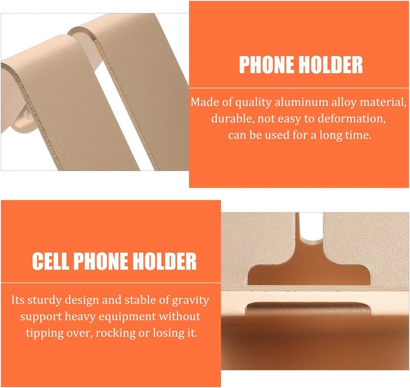 2pcs Aluminum Alloy Tablet Stand and Metal Phone Holder Desktop Mount for Smartphones and Tablets, Portable Household Cellphone Dock in Gold - Image 3