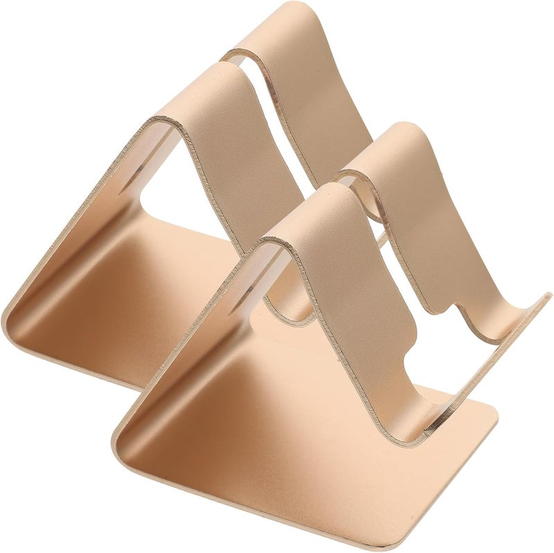 2pcs Aluminum Alloy Tablet Stand and Metal Phone Holder Desktop Mount for Smartphones and Tablets, Portable Household Cellphone Dock in Gold - Image 1