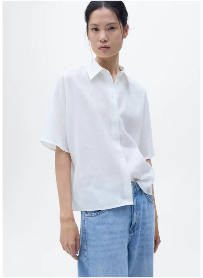 مانجو Short Sleeve Linen-Blend Shirt