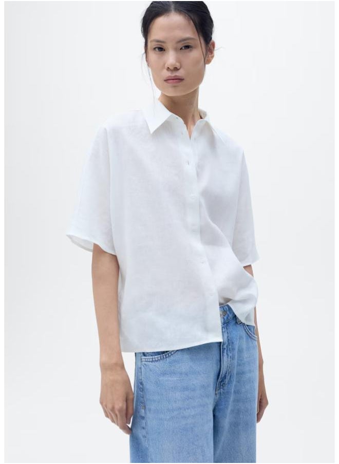 MANGO Short Sleeve Linen-Blend Shirt  - Image 1
