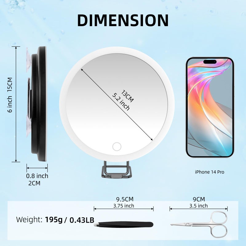 Suupvaor 30X Magnifying Mirror With Light Large 6 "" Rechargeable Lighted 30X Magnified Mirror With Suction Cups & Table Stand 3 Color Modes Dimmable Light Up Travel Magnifying Makeup Mirror High Magnification - Image 4