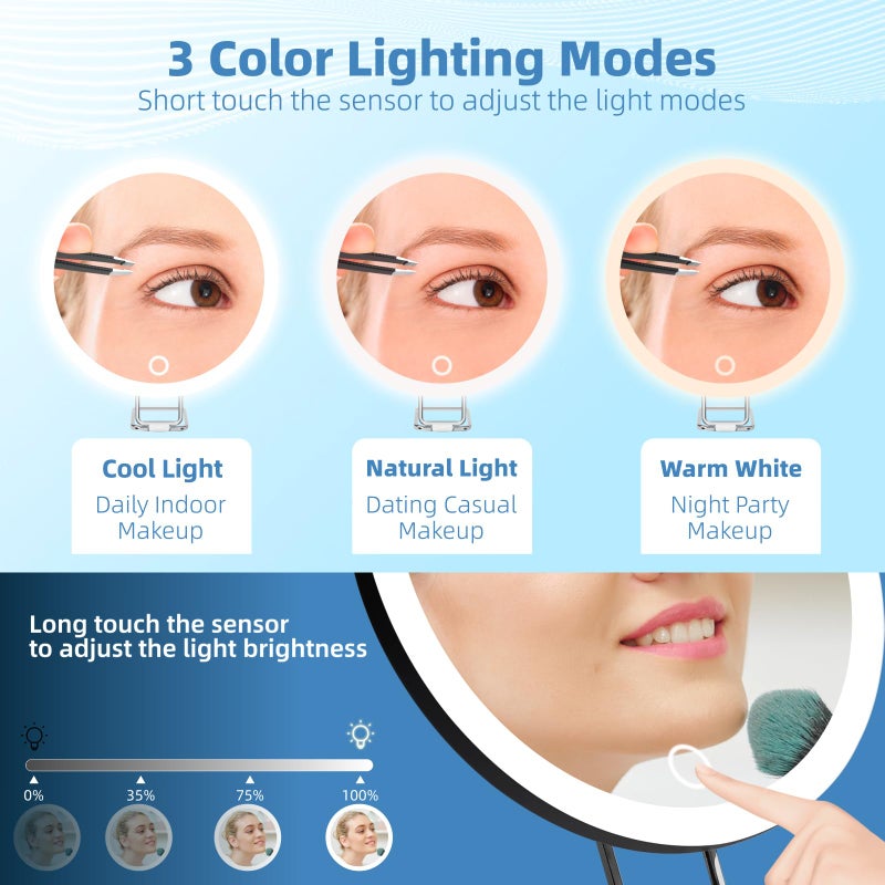 Suupvaor 30X Magnifying Mirror With Light Large 6 "" Rechargeable Lighted 30X Magnified Mirror With Suction Cups & Table Stand 3 Color Modes Dimmable Light Up Travel Magnifying Makeup Mirror High Magnification - Image 2