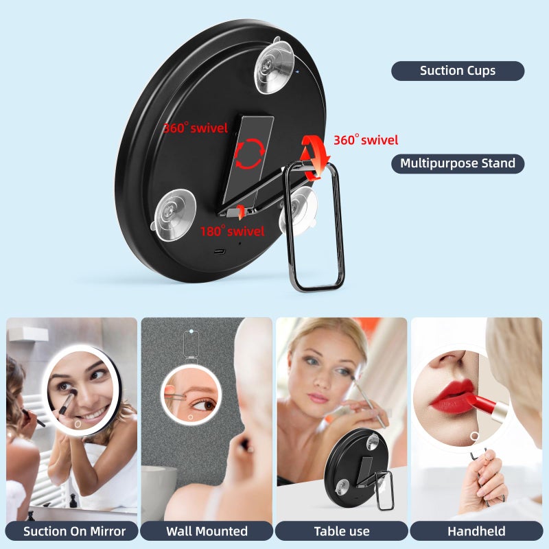Suupvaor 30X Magnifying Mirror With Light Large 6 "" Rechargeable Lighted 30X Magnified Mirror With Suction Cups & Table Stand 3 Color Modes Dimmable Light Up Travel Magnifying Makeup Mirror High Magnification - Image 3