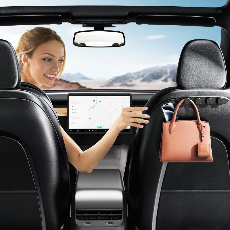 OATSBASF 2 Pack Car Seat Hooks for Tesla Model 3 Y Accessories 2025 2024 2023 2022 2021 2020, Purse Hanger for Car, Seat Back Organizers for Purses Handbag Backpack Grocery Bag - Image 5