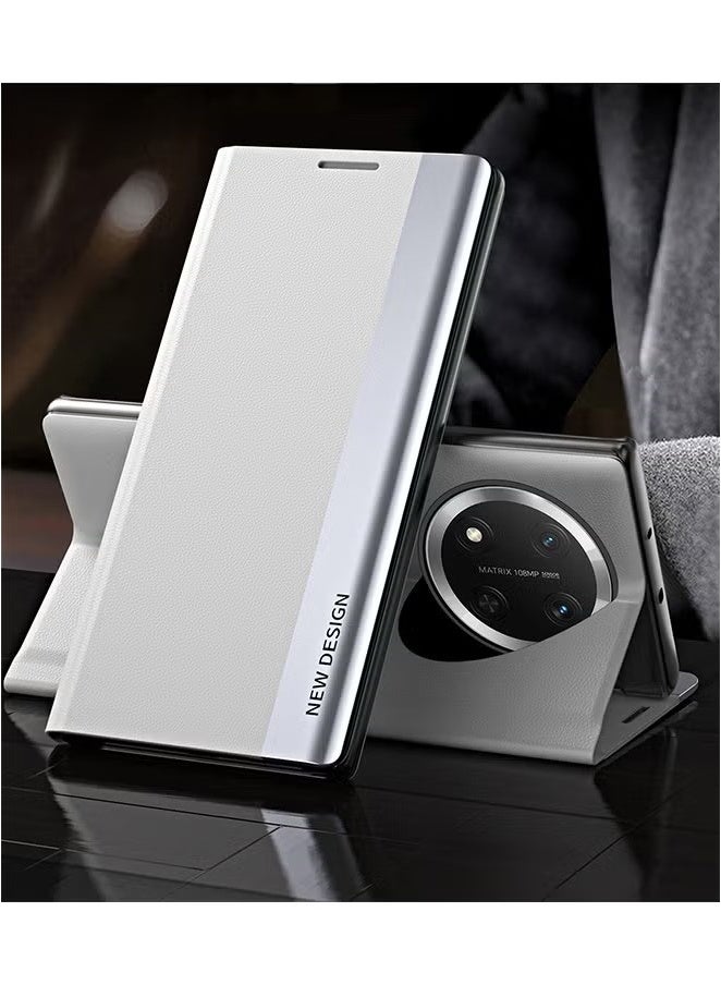 X-level Honor X9c Flip Case,Ultra Slim TPU Leather Full Body Protection Magnetic Stand Shockproof Phone Cover,White - Image 3