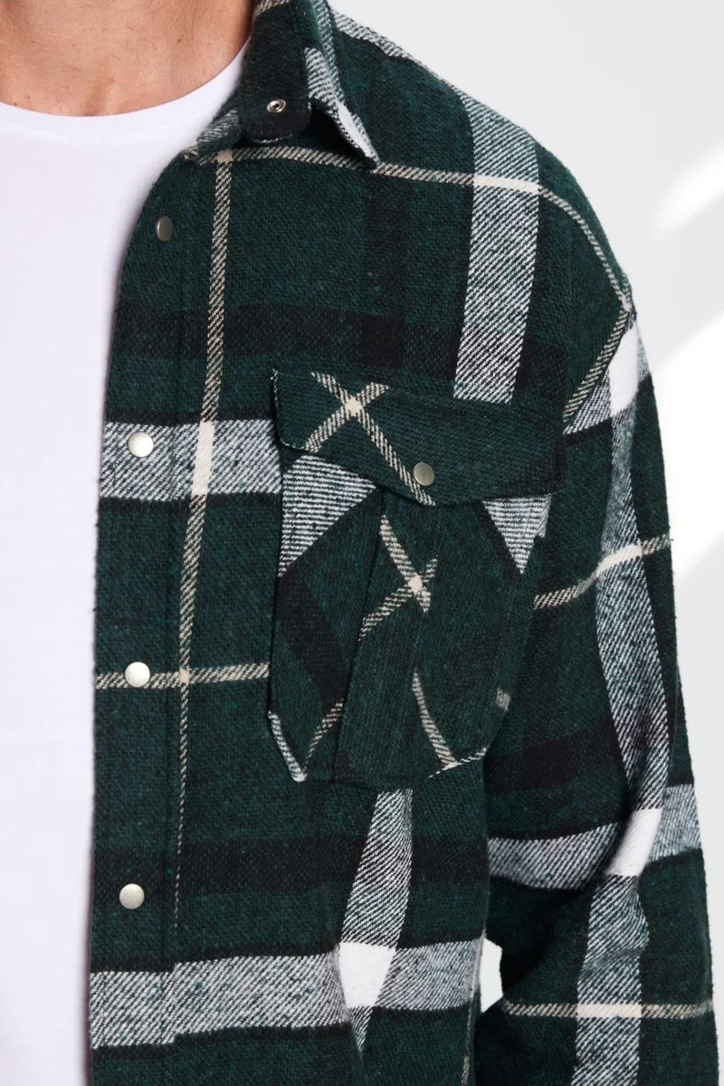 تودورس Men's Relax Fit Casual Cut Lumberjack Double Pocket Buttoned Plaid Winter Shirt