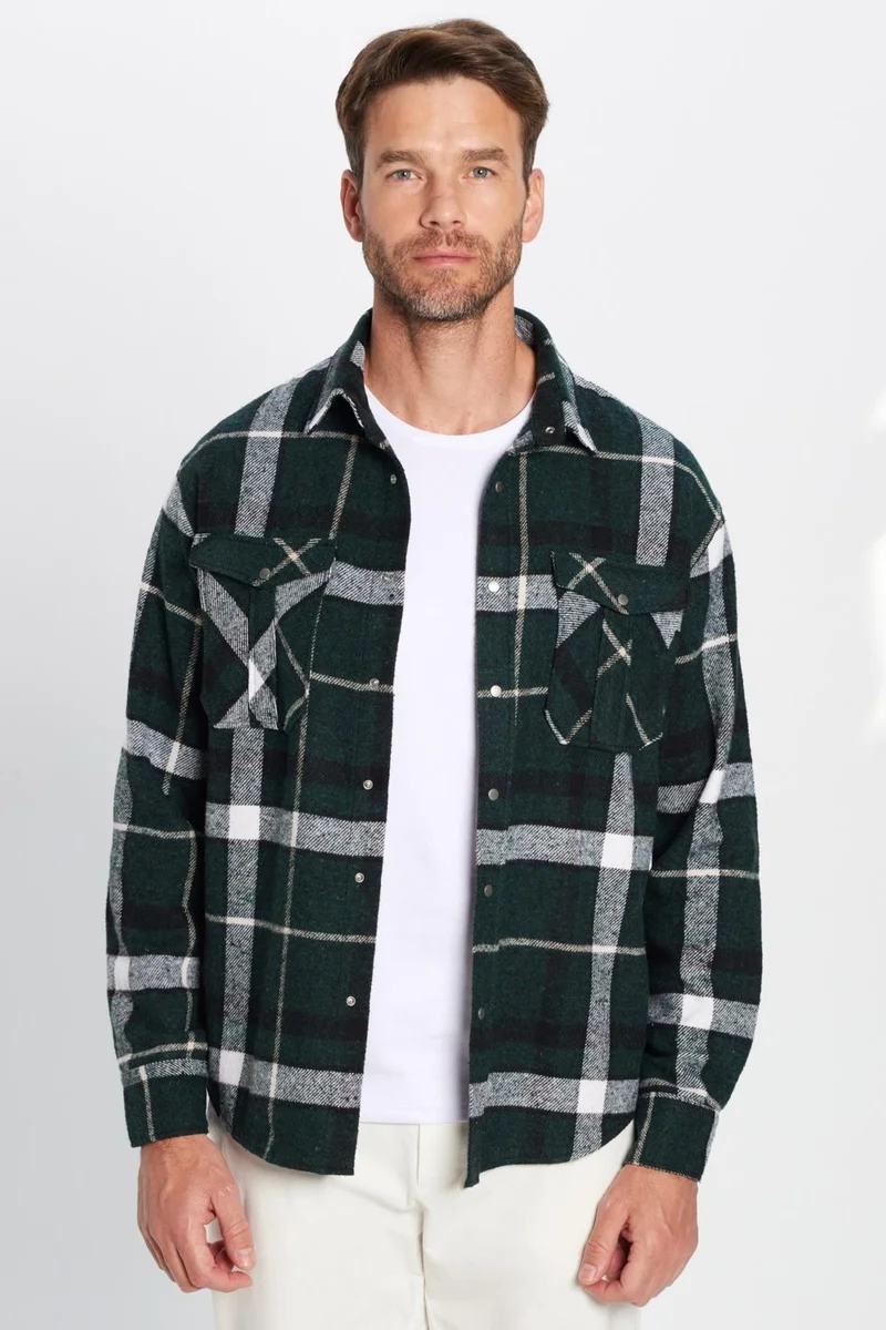 تودورس Men's Relax Fit Casual Cut Lumberjack Double Pocket Buttoned Plaid Winter Shirt
