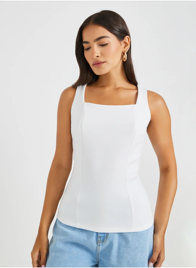 ستايلي Solid Square Neck Strappy Top