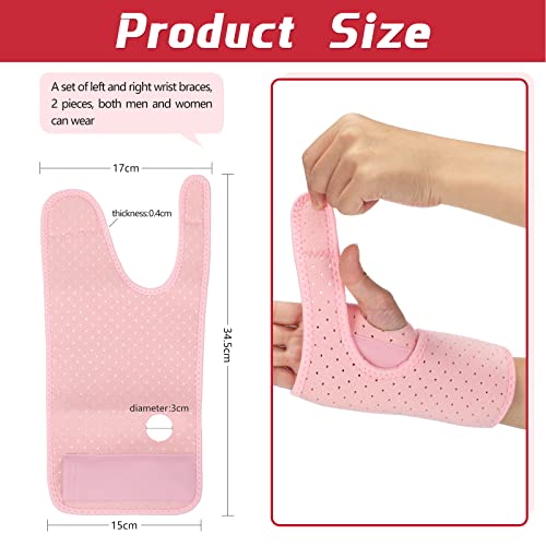 Zomiboo 2 Pieces Carpal Tunnel Wrist Brace for Night Wrist Sleep Supports Splints Stabilizer and Hand Brace Cushioned to Help with Carpal Tunnel Pain Relief Universal Adjustable Fit(Breathable Style,Pink) - Image 2