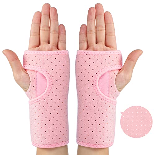 Zomiboo 2 Pieces Carpal Tunnel Wrist Brace for Night Wrist Sleep Supports Splints Stabilizer and Hand Brace Cushioned to Help with Carpal Tunnel Pain Relief Universal Adjustable Fit(Breathable Style,Pink) - Image 1