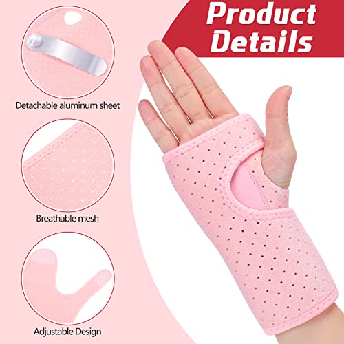 Zomiboo 2 Pieces Carpal Tunnel Wrist Brace for Night Wrist Sleep Supports Splints Stabilizer and Hand Brace Cushioned to Help with Carpal Tunnel Pain Relief Universal Adjustable Fit(Breathable Style,Pink) - Image 3