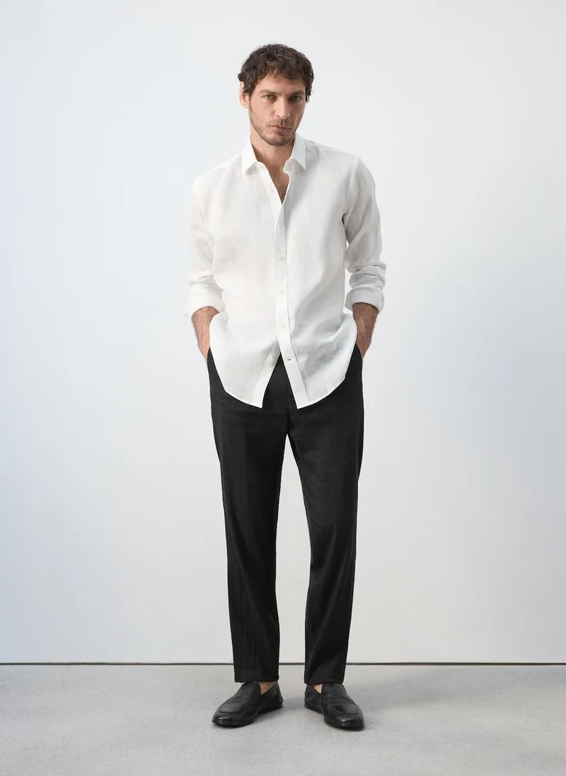 Mango Man 01-BLANCO Regular-Fit 100% Linen Shirt for Men | Best Price UAE
