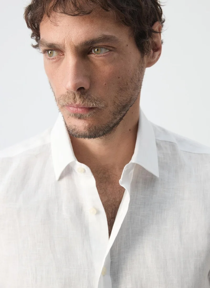 Mango Man 01-BLANCO Regular-Fit 100% Linen Shirt for Men | Best Price UAE