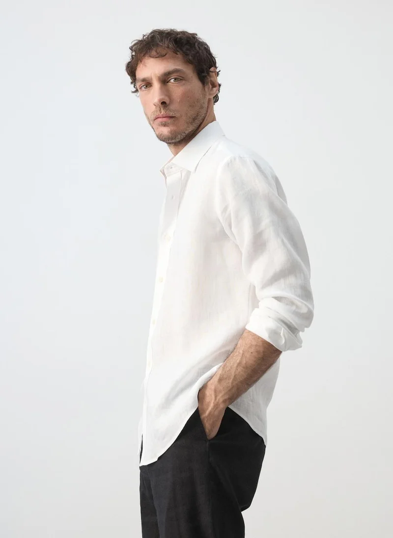 Mango Man 01-BLANCO Regular-Fit 100% Linen Shirt for Men | Best Price UAE