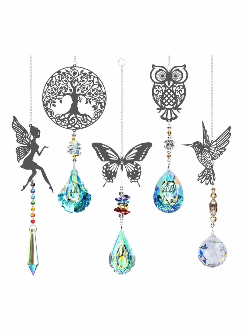 Y&D Crystal Suncatchers with Prisms Hanging Window Sun Catcher Decor Indoor Rainbow Maker Ornament Owl Hummingbird Butterfly Prism Gift, Pack of 5  - Image 1
