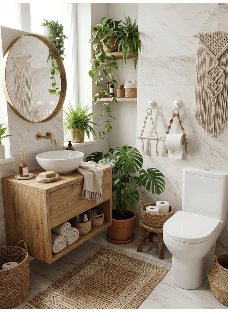 Antikiano Handmade Macrame Toilet Paper Holder, Boho Bathroom Tissue Roll Holder with Natural Wooden Rod 20*20 - Image 3