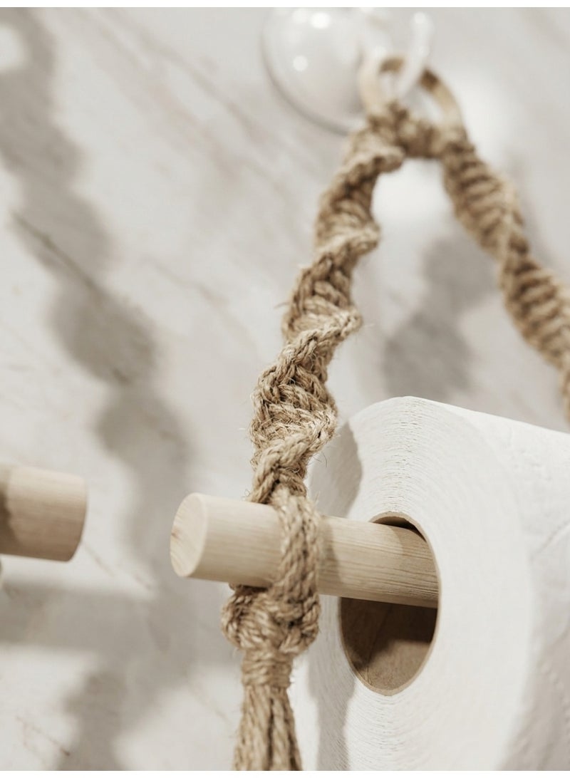 Antikiano Handmade Macrame Toilet Paper Holder, Boho Bathroom Tissue Roll Holder with Natural Wooden Rod 20*20 - Image 4