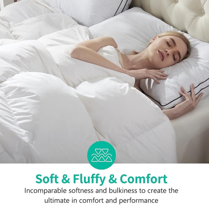 APSMILE Luxury 100% Organic Cotton All Season Down Feather Fibers Comforter Twin Size Duvet Insert, Fluffy Fill Power 34oz Medium Warmth Bed Comforter (68x90, Ivory White) - Image 3
