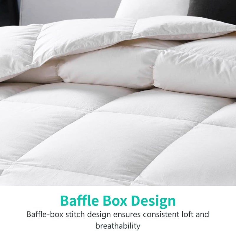 APSMILE Luxury 100% Organic Cotton All Season Down Feather Fibers Comforter Twin Size Duvet Insert, Fluffy Fill Power 34oz Medium Warmth Bed Comforter (68x90, Ivory White) - Image 4