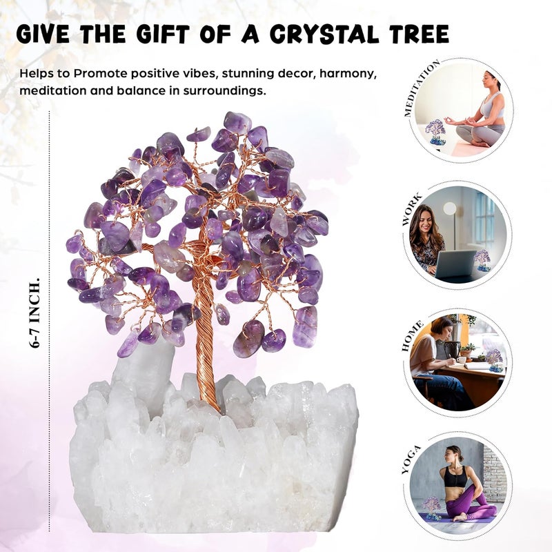 Crocon Amethyst Crystal Tree of Life with White Aura Base – Gemstone Tree for Shelf & Home Bedroom Decor – Crystals and Healing Stones, Cute Purple Birthday Gifts & Housewarming Gifts for Women Mom Sister - Image 4